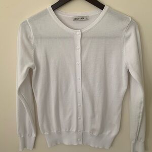 GRACE KARIN Classic Women's Long Sleeve Button Down CREW Neck WHITE CARDIGAN